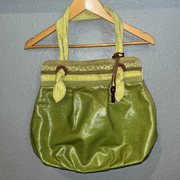 FOSSIL KEY PER TOTE Apple Green Coated Canvas Shoulder Bag Purse Handbag  - NEW - Picture 1 of 12